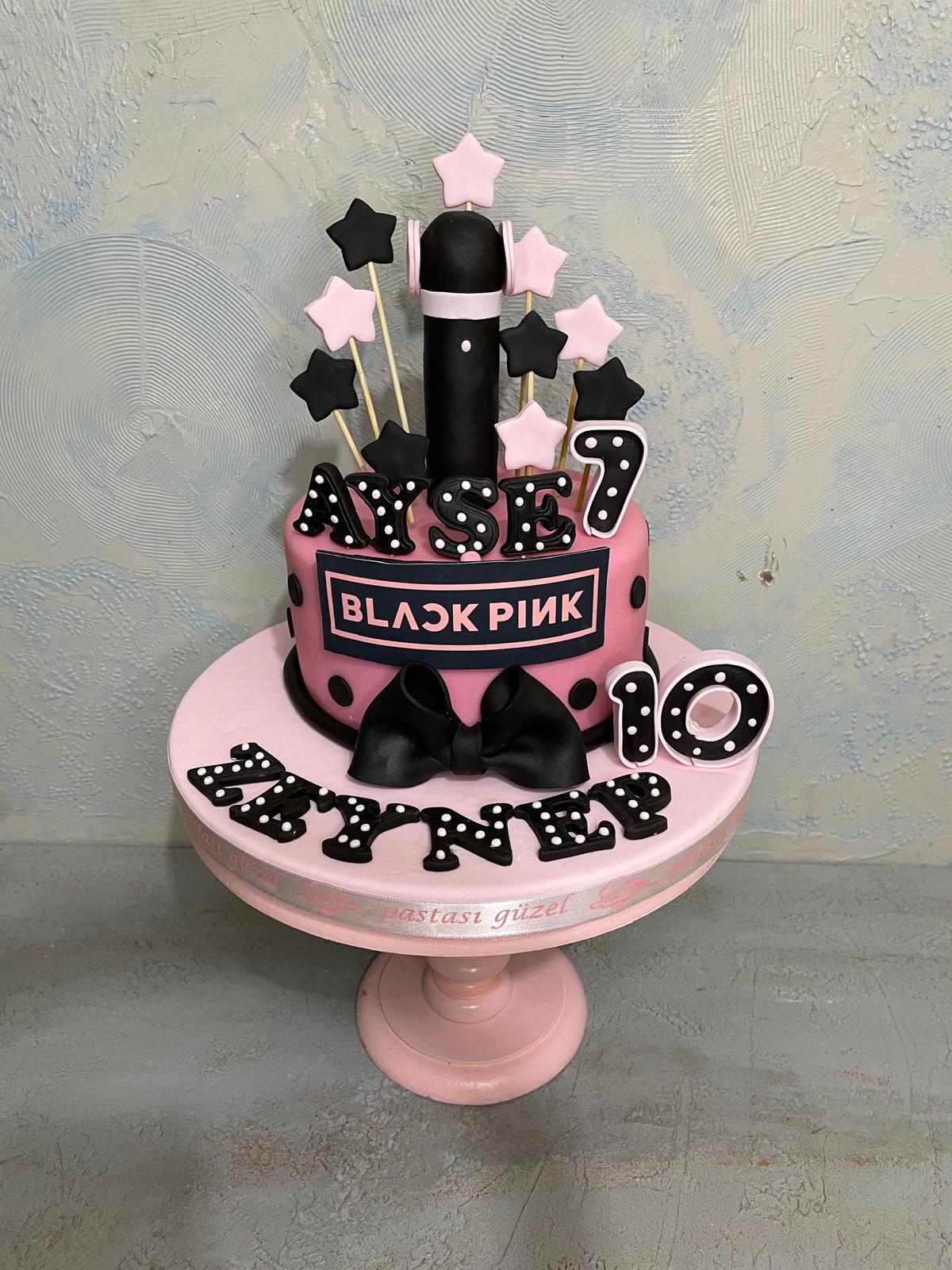 Black Pink konseptli pembe-siyah doğum günü pastası